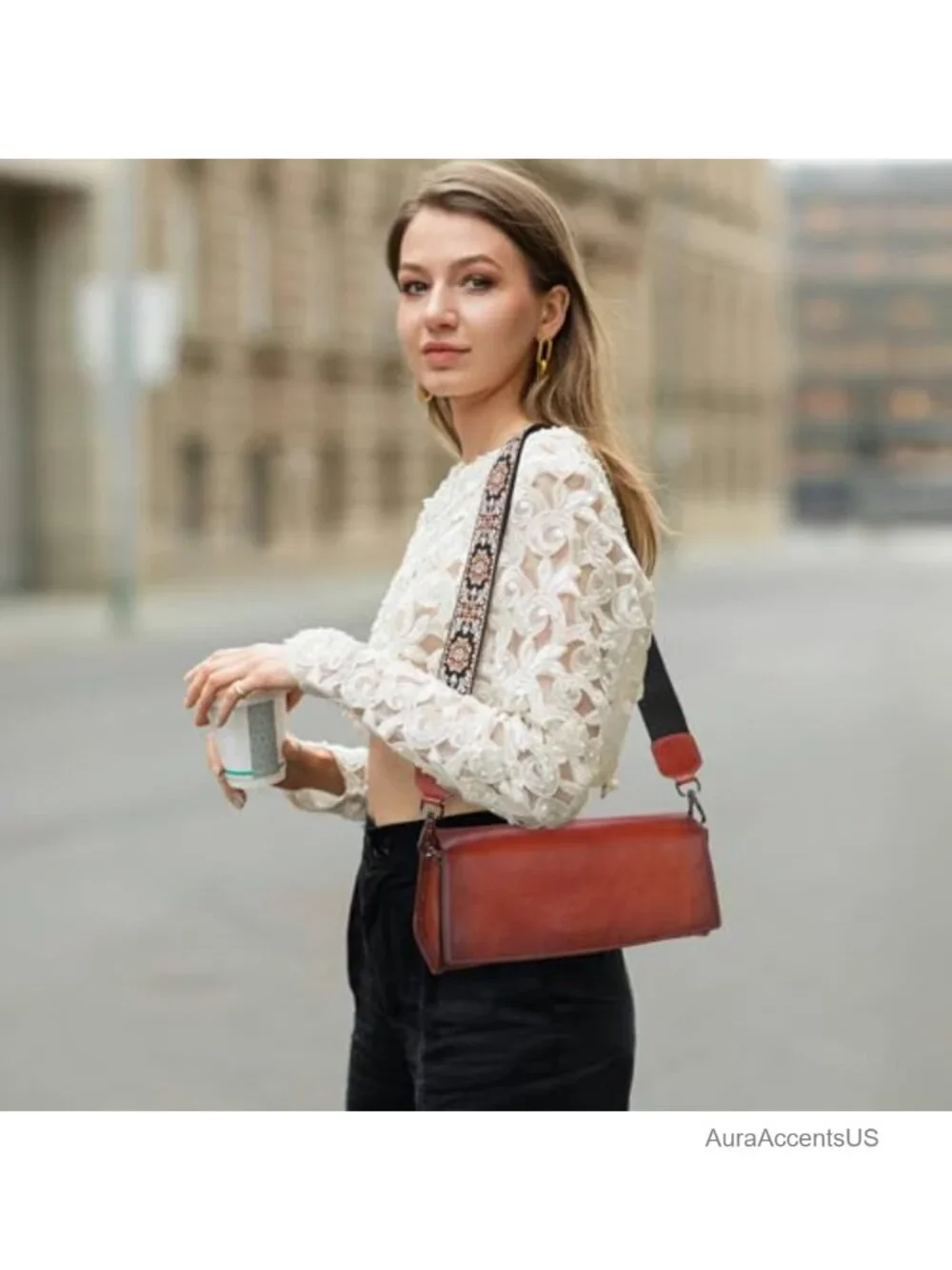 Genuine Leather Crossbody Bag with 3 Straps Satchel Handbag for Women Travel